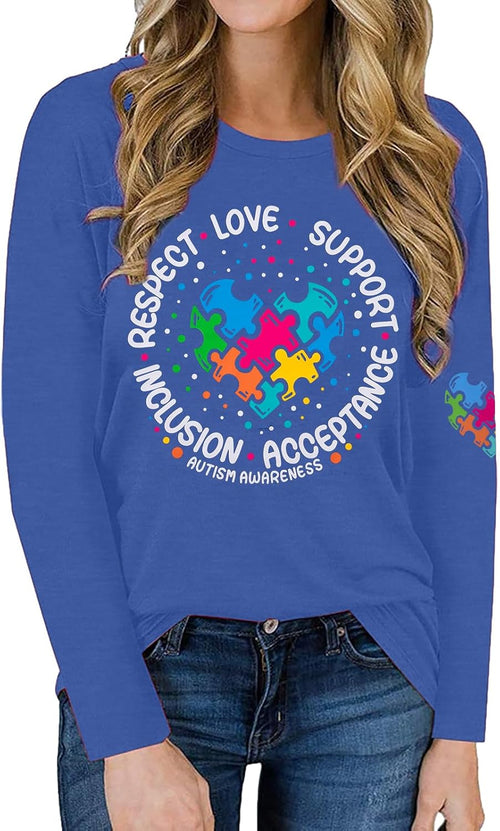 Autism Puzzle Long Sleeve Shirt Women Autism Awareness Tops Autism Acceptance Shirts Special Education Clothes