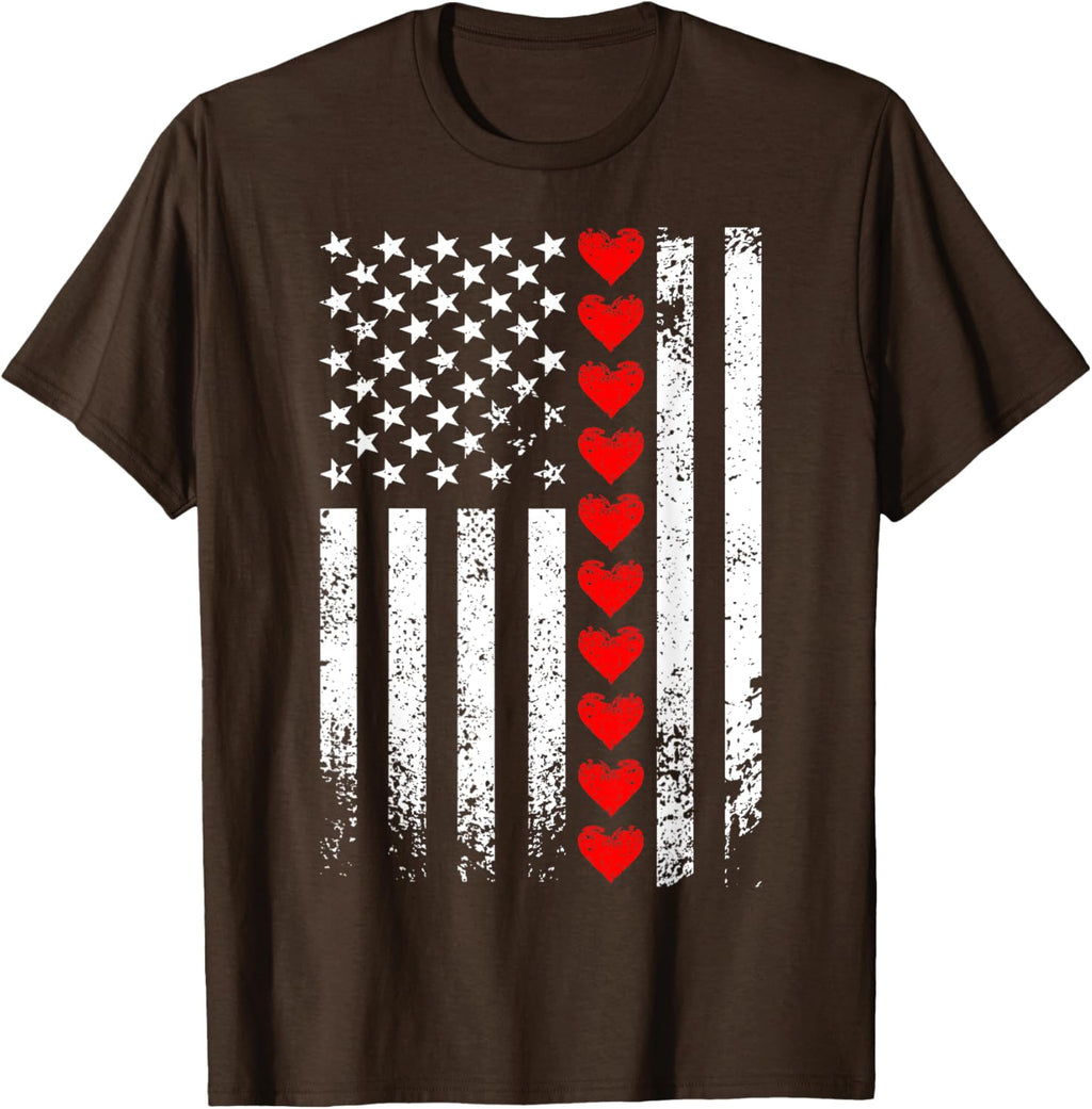 Vintage Valentines Day American Flag Hearts Mens Boys Kids