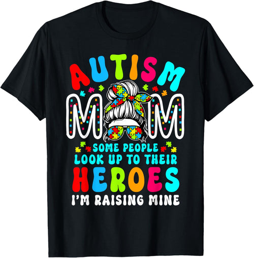 Autism Mom Raising Hero Groovy Messy Bun Autism Awareness